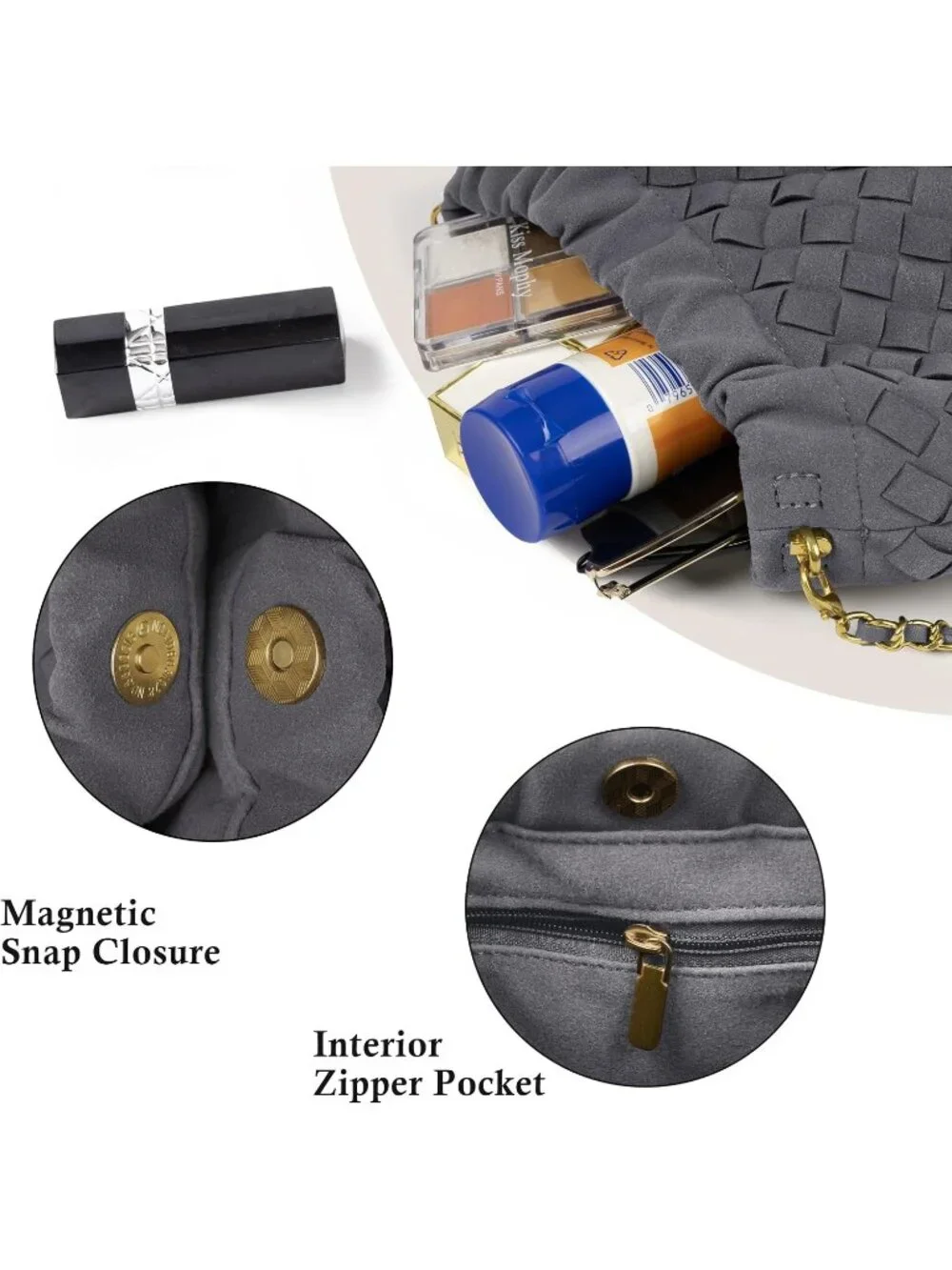 👜 Women's Grey Faux Leather Crossbody Bag Trendy Dumpling Evening Purse